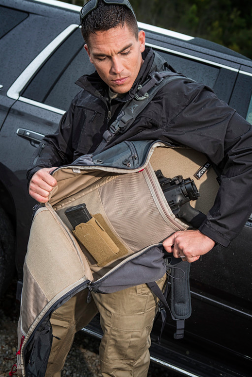 Long gun stowed inside Gamut Plus. From the Vertx catalog.