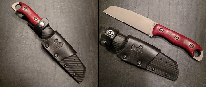 Wharncliffe/Viking Seax fixed blade with red handle