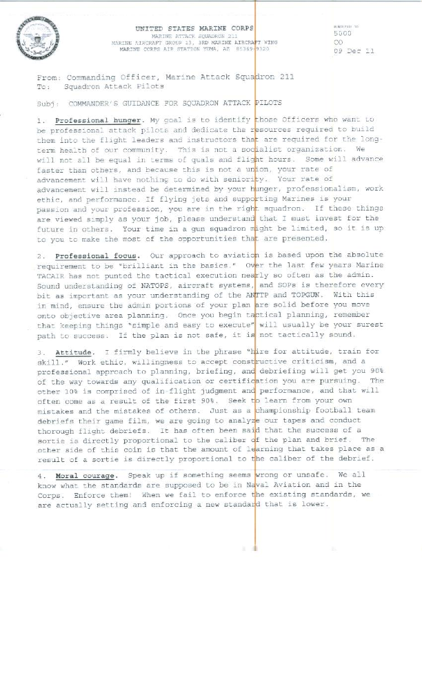 Lt Col Chris Raible's Commander's Guidance for Squadron Attack Pilots.
