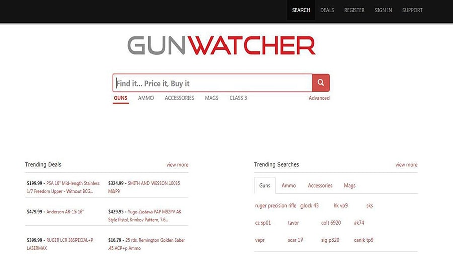 Gunwatcher provides access to pricing and information on both modern and historical guns