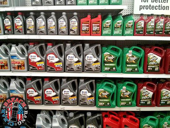 Wall of various brands motor oils