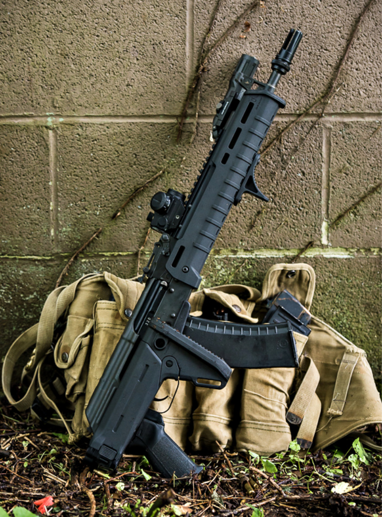 AK-47 with Magpul's Zhukov-S folding stock and MOE handguard.