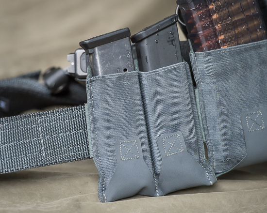 Close up of the Blue Force Gear gun belt pouches