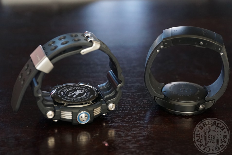 The Frogman next to another watch for comparison.
