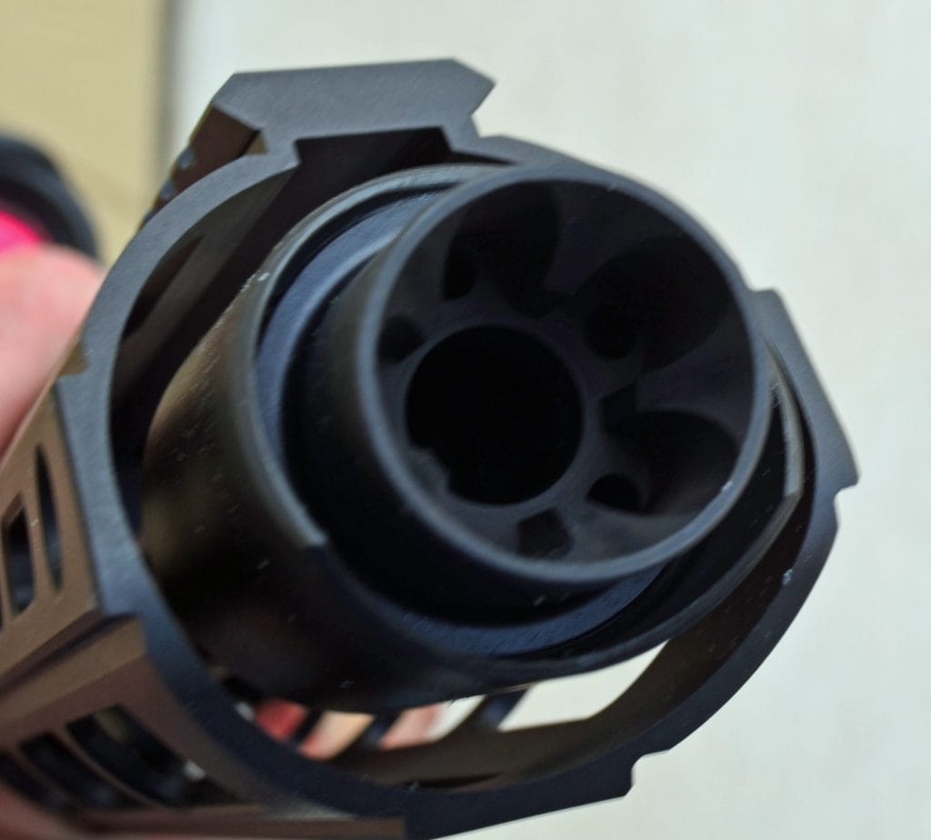Close up of the Hardened Arms Citadel Linear Muzzle Compensator