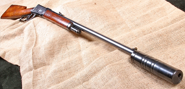 Winchester 30-30 A Winchester 1894 with Maxim silencer attached.