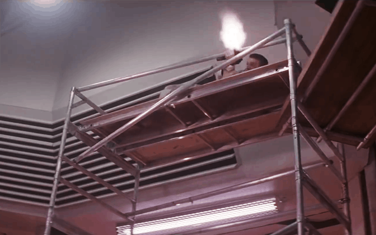 Protagonist on scaffolding