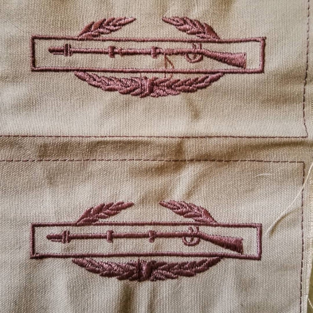 Locally sewn combat infantry badge patches in Iraq, early in the war. 