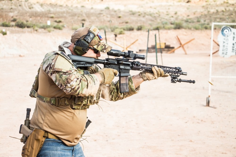 Jason W. using his KE-15 Action Carbine with Vortex Viper PST 1-6X in Trooper-Armored at the 2018 Hard as Hell Heroes 2 Gun Match. 