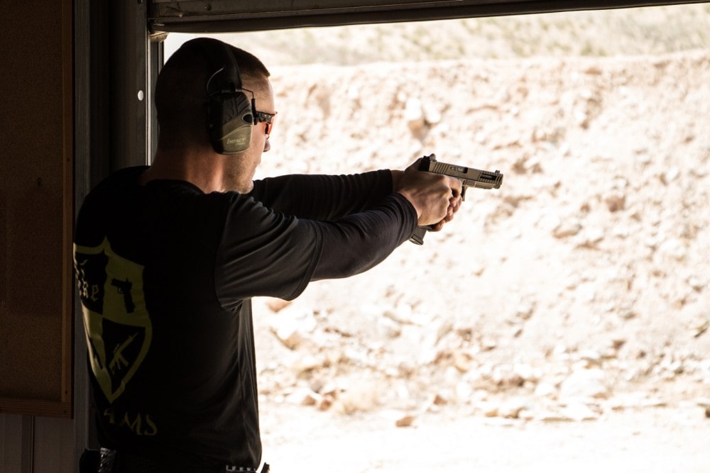 Competitor Jordan Henderson uses his KE34 Echo on Stage 3 during the Hard as Hell Heroes 2 Gun Action Match at Southern Utah Precision Shooting Range.