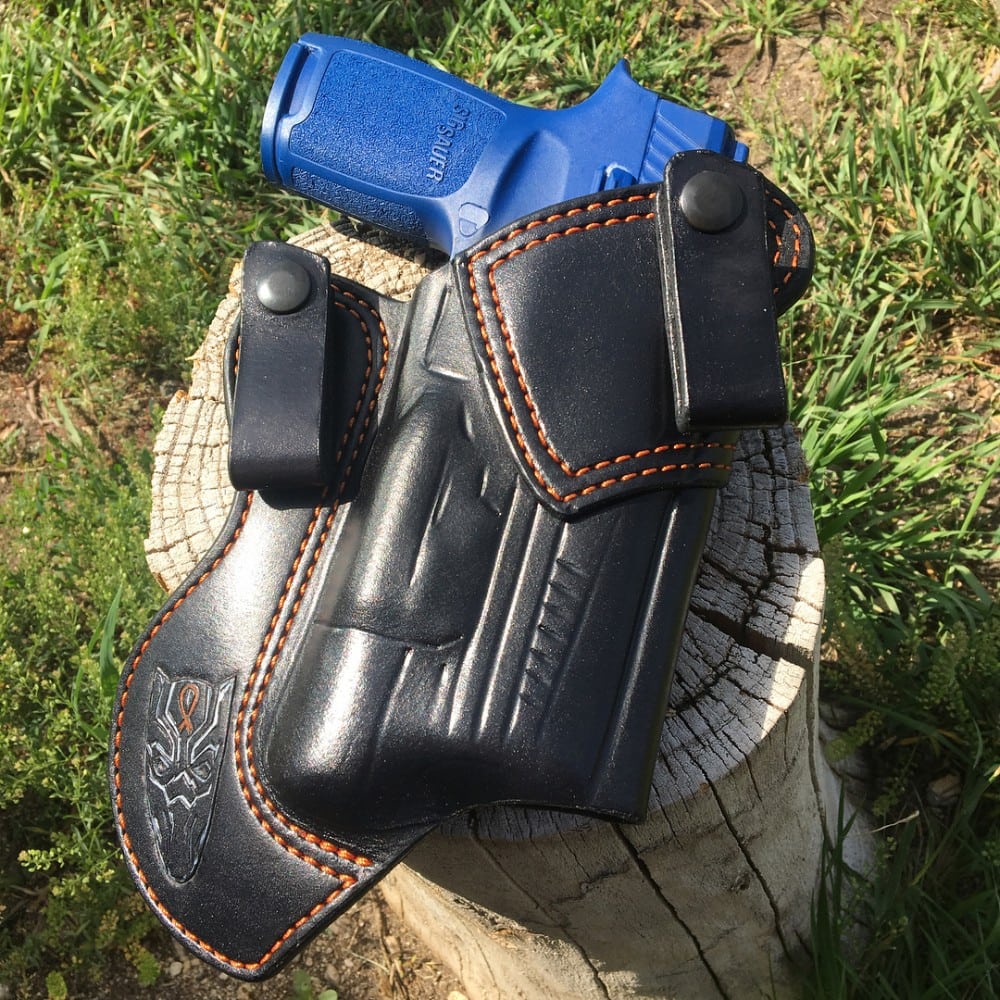 Concealed Carry IWB (Inside the Waist Band) lightbearing holster for SIG SAUER P320 with WML attached; by Bitter Root Gunleather. 