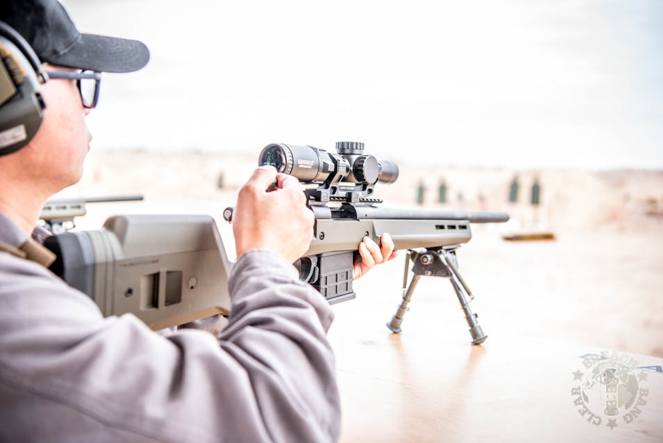 Using a Geissele 1-6 optic at SHOT Show 2020 Range Day.