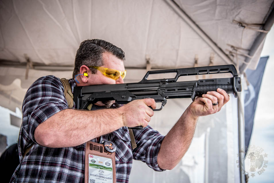 John Duty shooting the Kel-Tec KSG at SHOT Show's 2020 Range Day.
