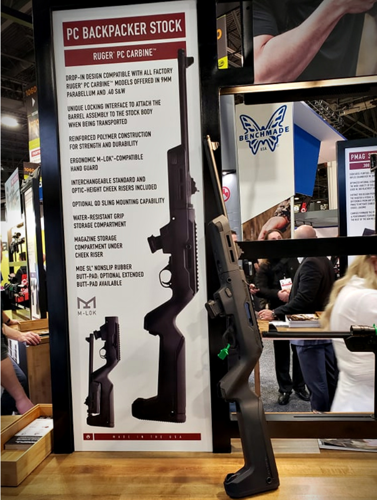 Magpul New Products - The PC Backpacker Stock on display in Magpul's booth at SHOT Show 2020.