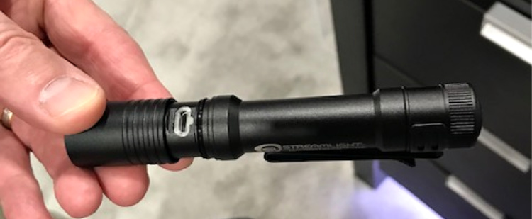 Macrostream USB port, housed under a sliding metal sleeve.