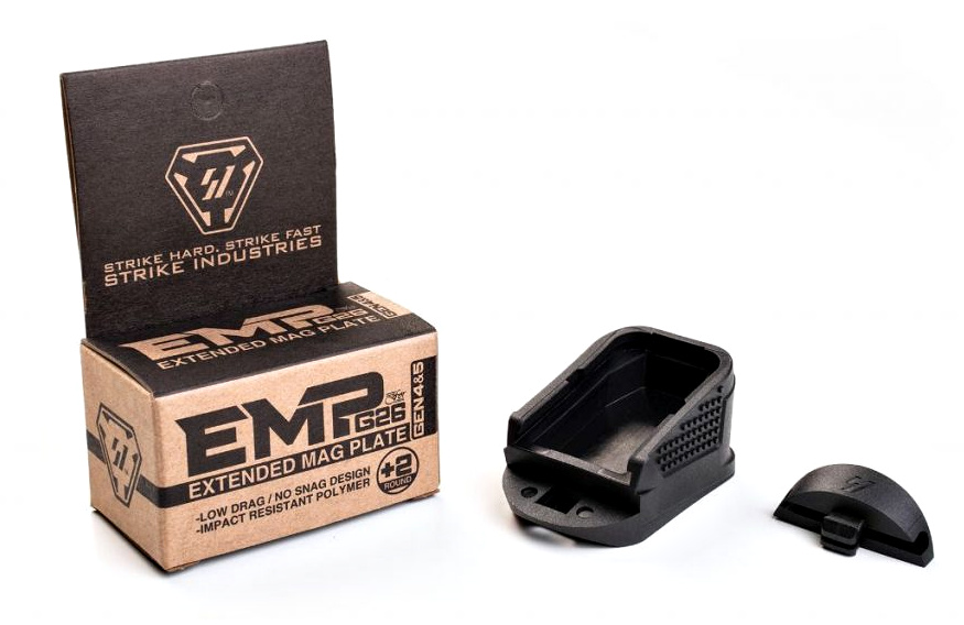 Glock 26 extended magazine baseplate from Strike Industries.