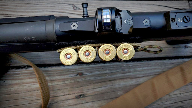 Hornady Black 12-gauge shotshells on shotgun