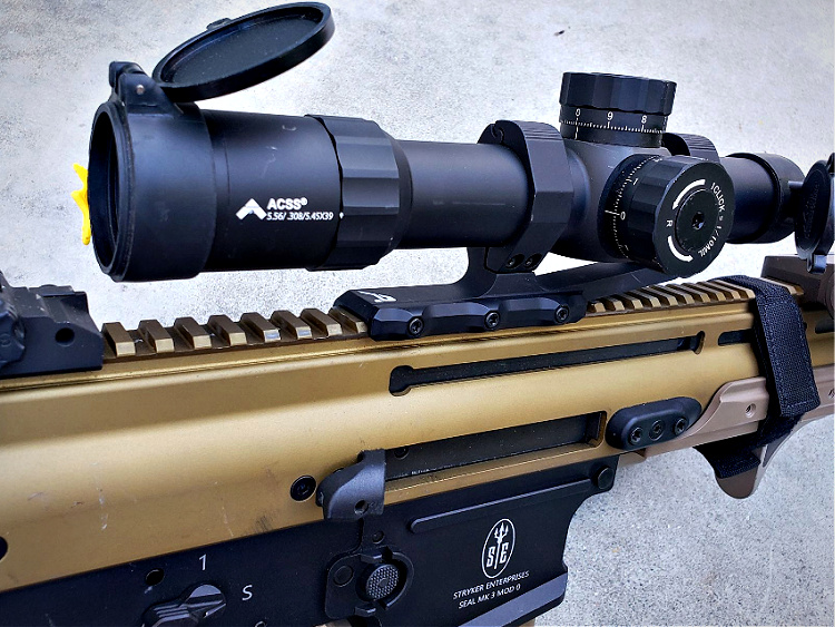 SCAR 17S Optic Primary Arms Platinum 1-8x24 ACSS and Aero Precision Ultralight 34mm Scope Mount