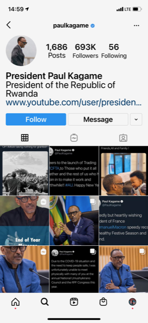 Trump Twitter account comparison: Paul Kagame IG