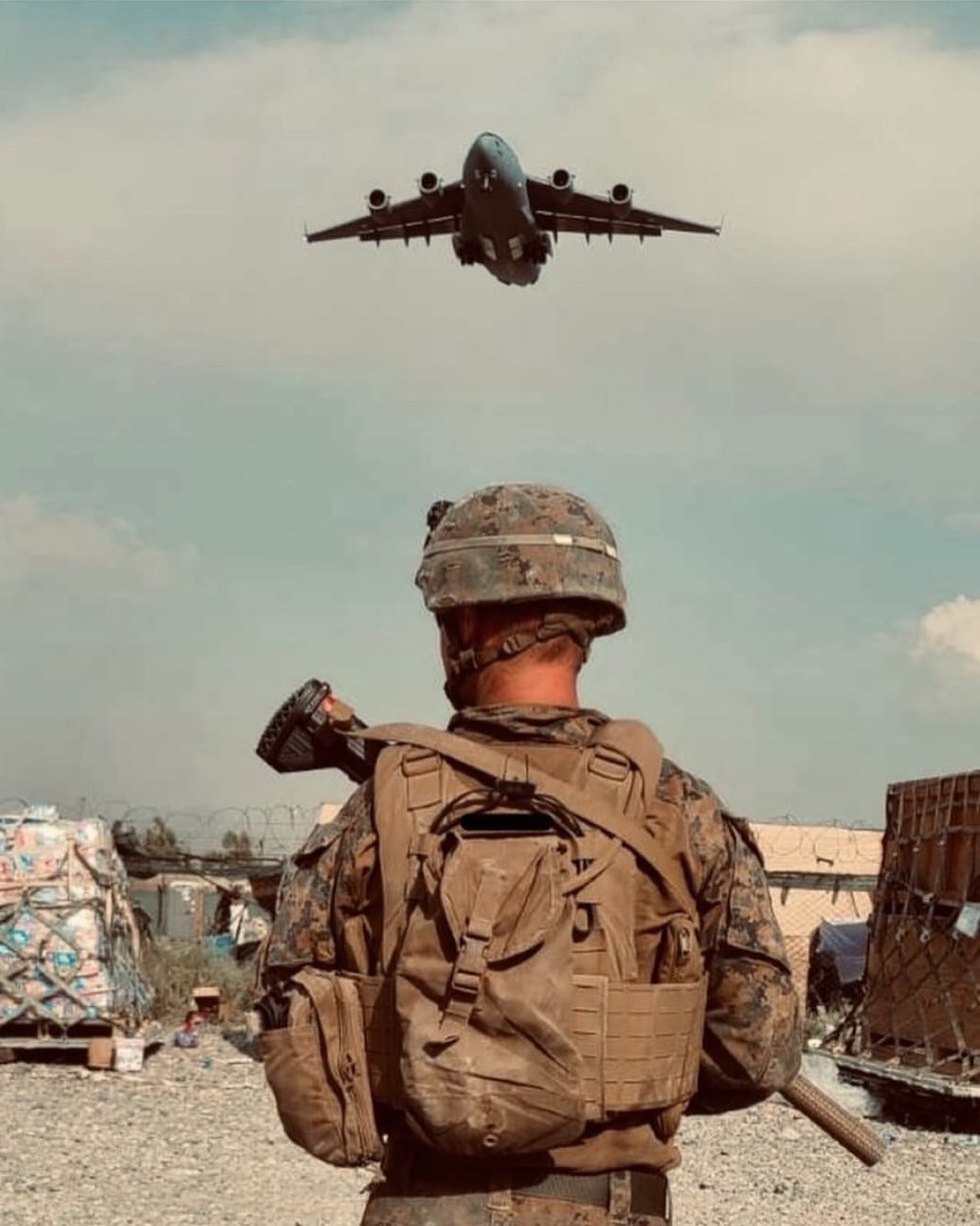 Gyrene of 1st Battalion, 8th Marines at Kabul International Airport.