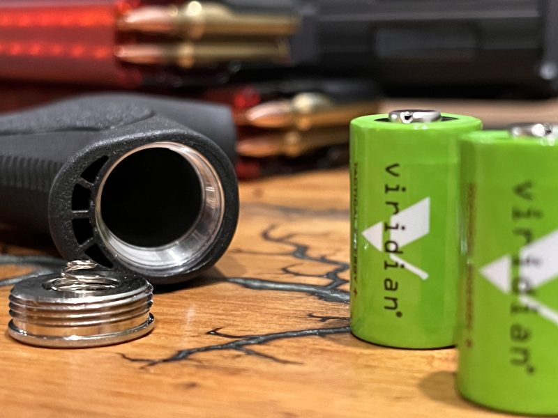 Viridian Grip battery compartment and two CR2 3v batteries