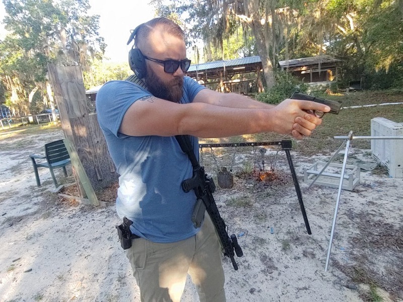 Shooting handguns as well as rifles on the range.