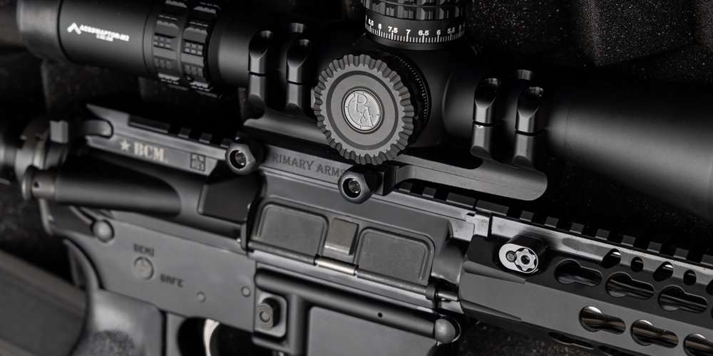 Close up of a Primary Arms rifle.