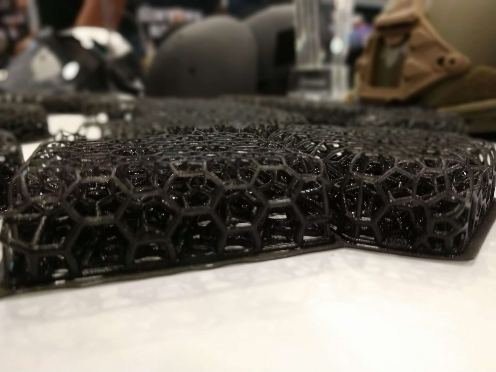 Close up of Micro Lattice Helmet Pads at TriggrCon.