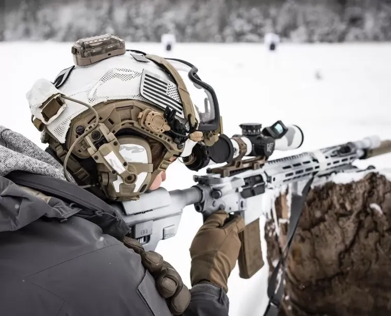 Man using a B5 Systems buttstock in the snow.
