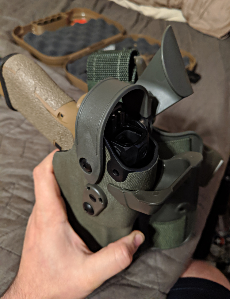 Glock G19X holstered in Safariland 6305RDS holster.