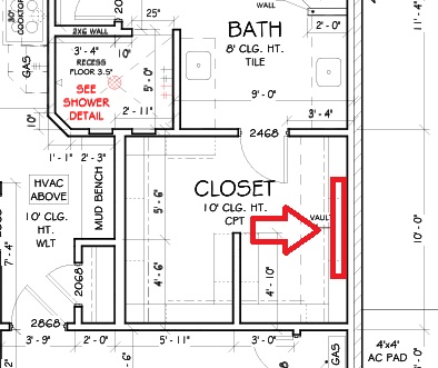 House blueprints showing where I planned to work the gun closet in.