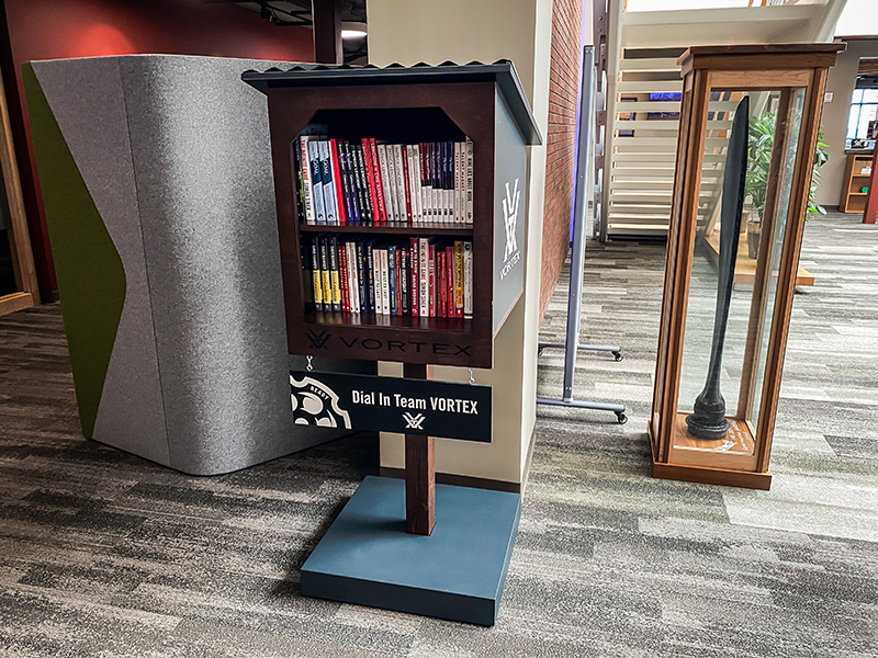 One of several "little libraries" scattered throughout the Vortex Optics facility. 