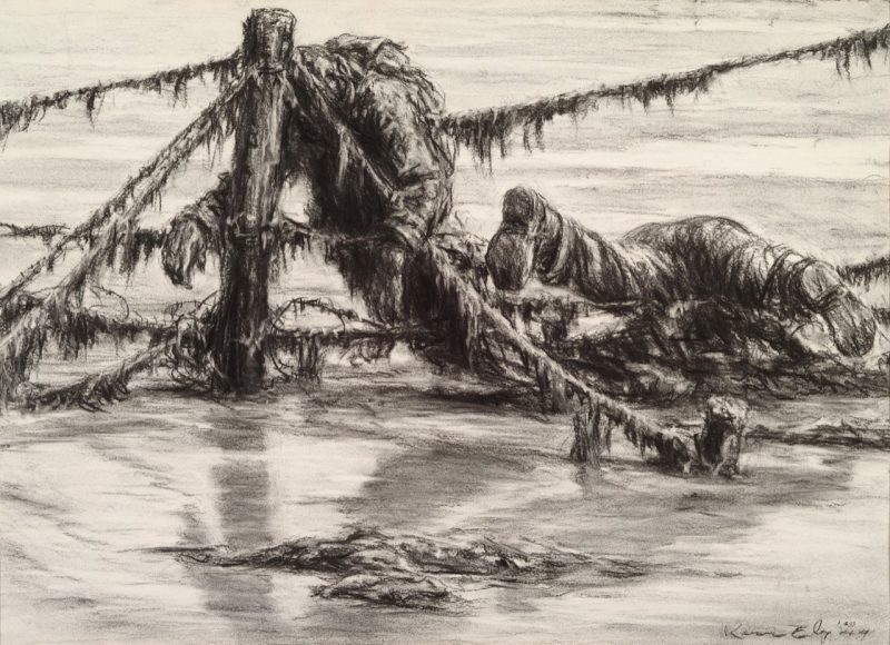 "Ebb Tide, Tarawa." Another charcoal drawing by Kerry Eby