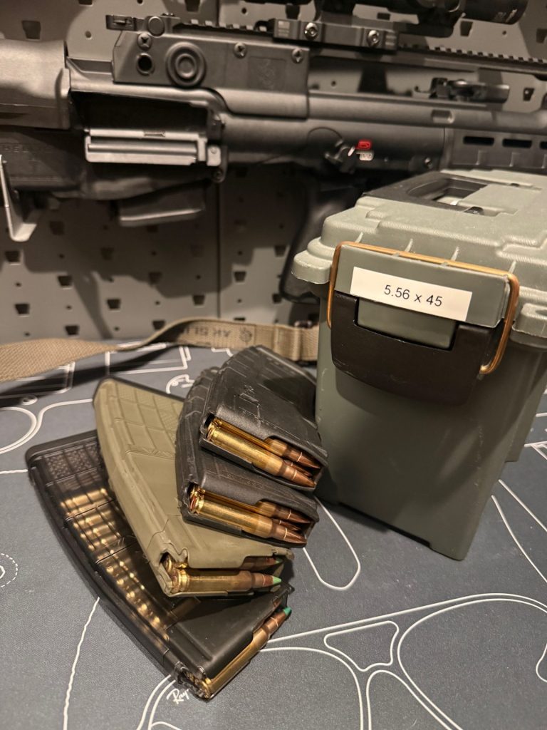 556 loaded in magazines and in an ammo can.