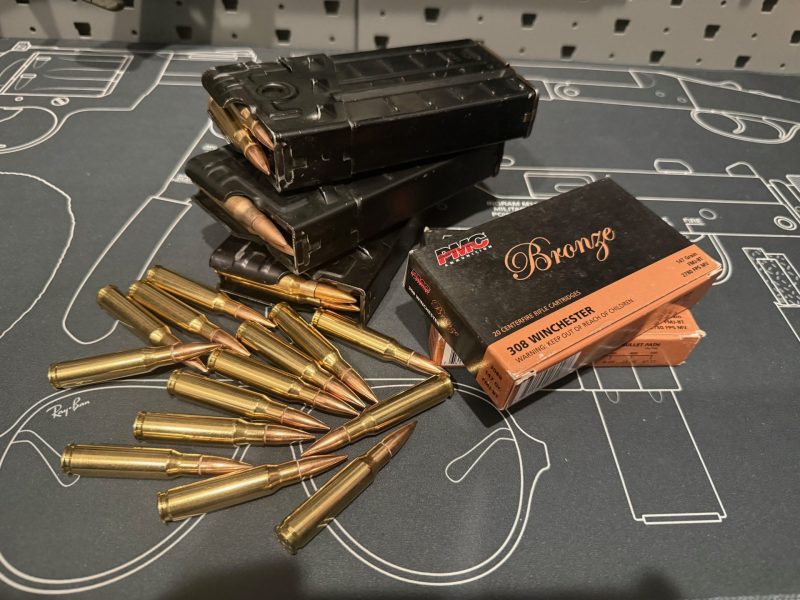 PMC Bronze ammo in 308 on the workbench with loaded PTR-91 magazines.