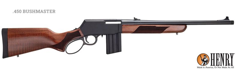 This version of the "Henry Supreme Rifle" (Henry Lever Action Supreme, or LASR) is chambered in 450 Bushmaster.