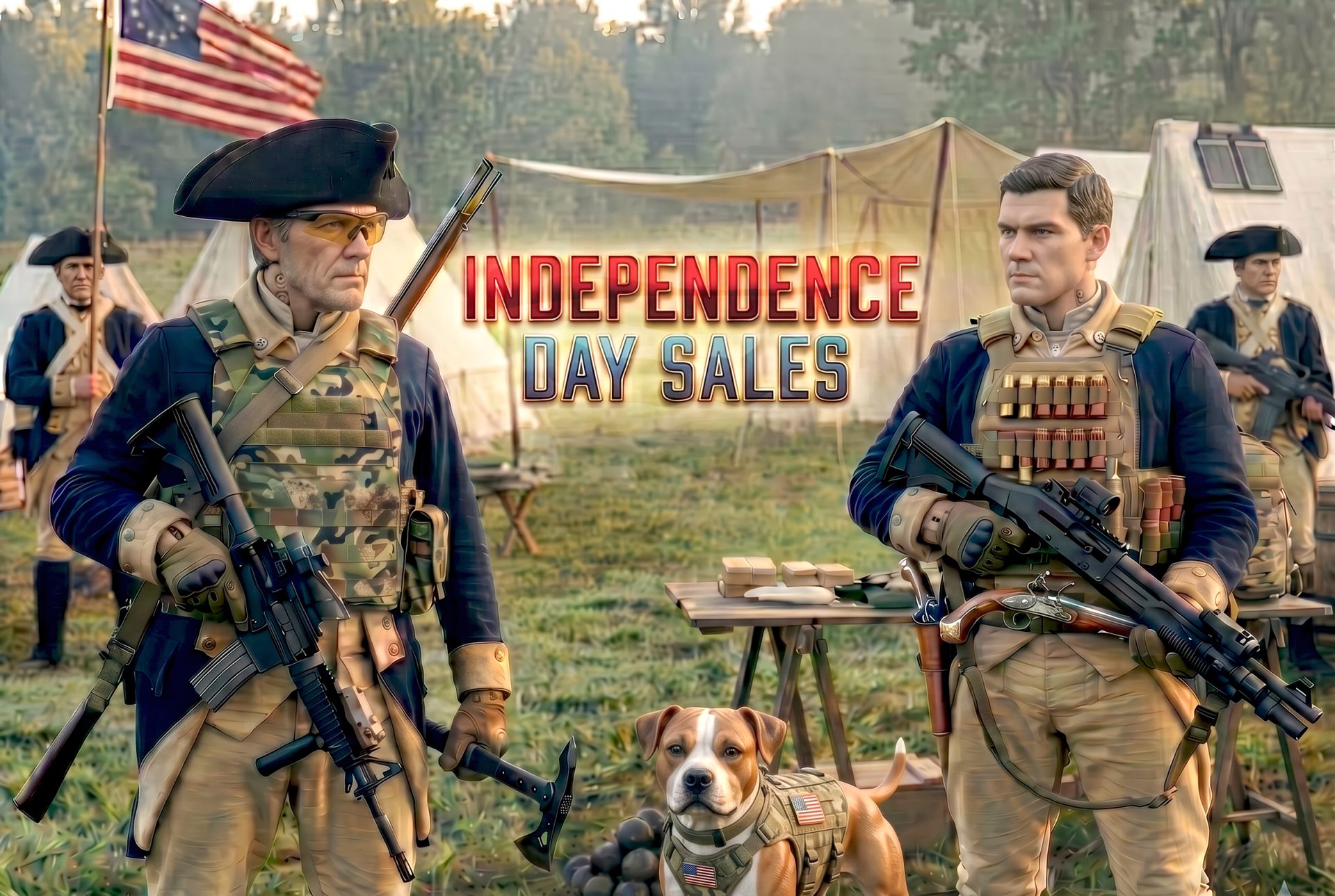 independence-day-sales-tactical-action-figure-banner Revolutionary War era pipehitters and doorkickers celebrate 4th of July Sales.