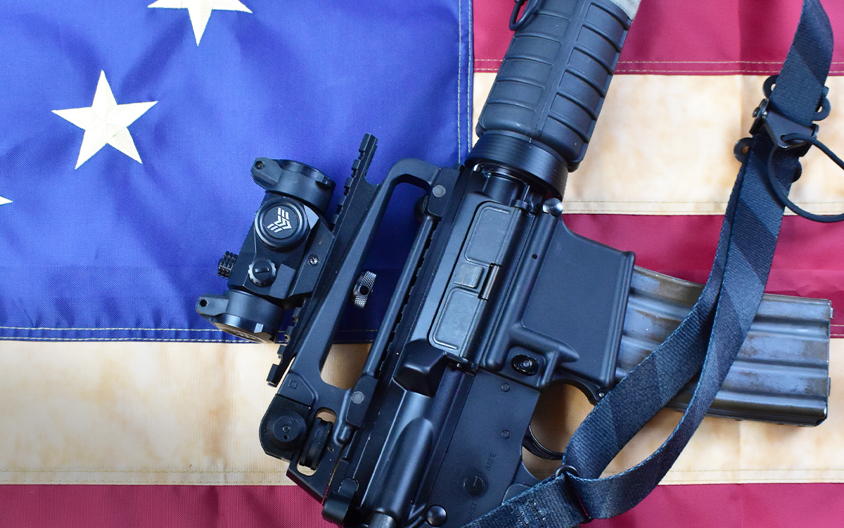 gatmonkey-black-flag-quick-adjust-rifle-sling A quick-adjust Gatmonkey rifle sling in "black American flag" colors.