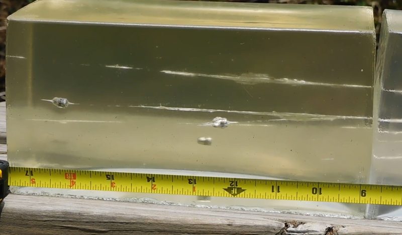 Gel penetration of Federal Punch 22lr self defense ammo after going through 4 layers of denim.