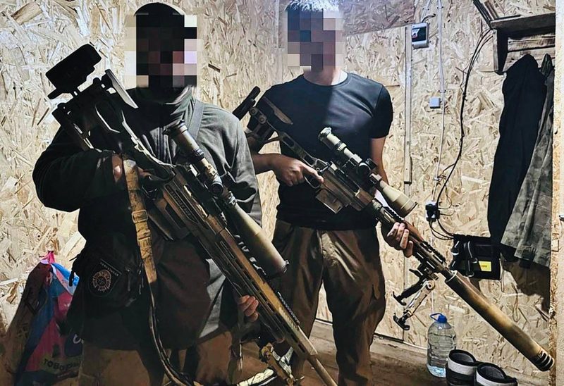 Snipers during a rest in a dugout near Sumy Oblast between missions, posted on X by CHVK Irlandets.